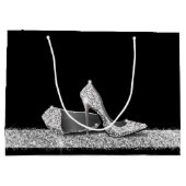 グリッターハイヒールシルバーブラックパーソナライズされたラージ ラージペーパーバッグ (裏面)