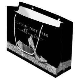 グリッターハイヒールシルバーブラックパーソナライズされたラージ ラージペーパーバッグ
