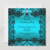 グリッターハイヒールティール(緑がかった色)ボウブラックレースダイヤモンド 招待状 (裏面)