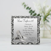 グリッターハイヒールブラックダマスクバースデーパーティー 招待状 (スタンド正面)