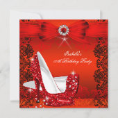 グリッターハイヒールレッドレースダイヤモンドシルバーパーティー2 招待状 (正面)