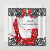 グリッターハイヒールレッドレースダイヤモンドシルバーパーティー3 招待状 (正面)