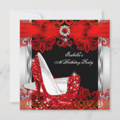 グリッターハイヒールレッドレースダイヤモンドシルバーパーティー 招待状 (正面)