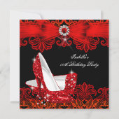 グリッターハイヒールレッドレースダイヤモンドスティレット靴 招待状 (正面)