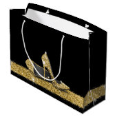 グリッターハイヒール金ゴールドブラックパーソナライズされた ラージペーパーバッグ (裏面アングル)