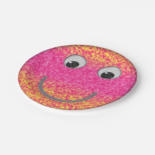 グリッターハッピー顔34-紙パーティープレート ペーパープレート (アングル)