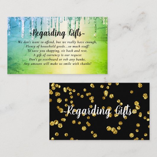 グリッターハネムーン基金ブライダルシャワー結婚またはEn エンクロージャーカード (正面/裏面)