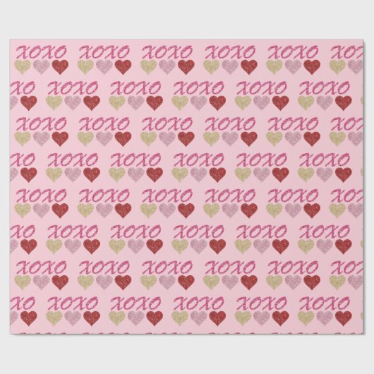 グリッターハートとハグとキスオンピンク ラッピングペーパー (フラット)