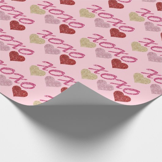 グリッターハートとハグとキスオンピンク ラッピングペーパー (角)