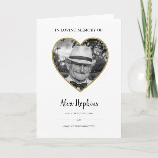 グリッターハートの額縁写真記念の折り畳み式葬祭 プログラム (正面)