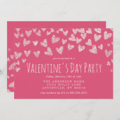 グリッターハートピンクバレンタインデーパーティー 招待状 (正面/裏面)