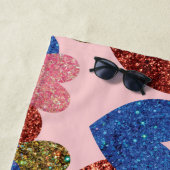 グリッターハートモダングラムピンクモノグラム ビーチタオル (インサイチュ)