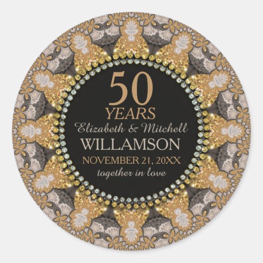 グリッターハートレースゴールデン結婚ズアニバーサリー ラウンドシール (正面)
