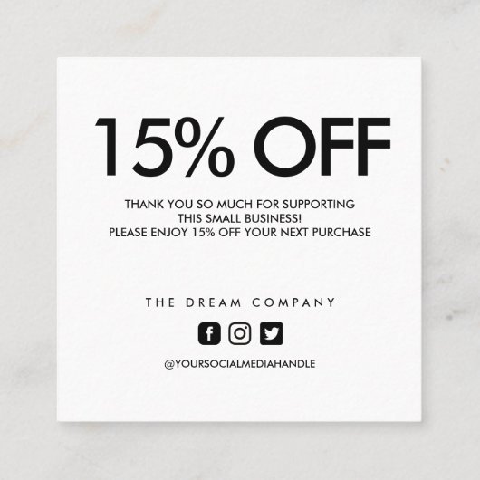 グリッターハート書道割引ありがとうありがとう スクエア名刺 (裏面)