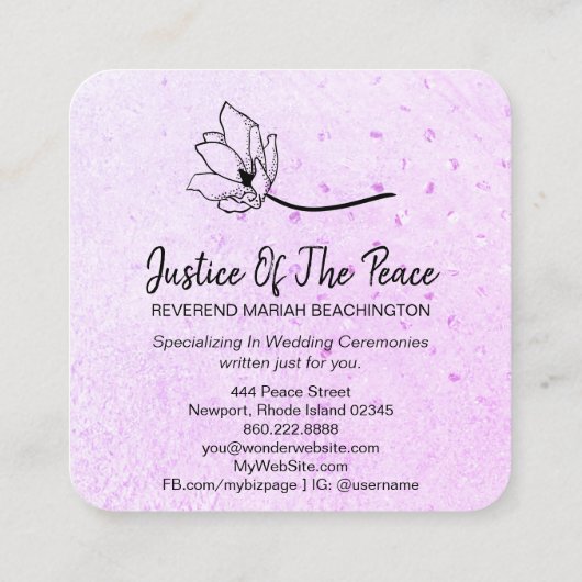 *～*グリッターバイオレットマゼンタラインアートフラワー スクエア名刺 (裏面)