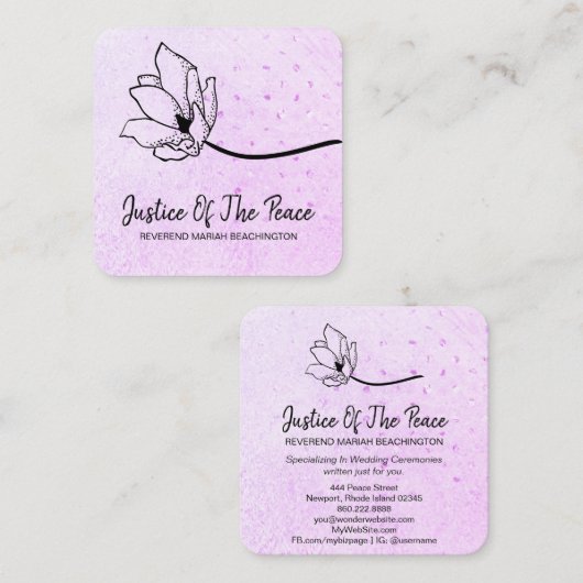 *～*グリッターバイオレットマゼンタラインアートフラワー スクエア名刺 (正面/裏面)