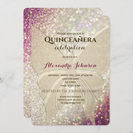 グリッターバタフライキンセアニラ 招待状 (正面/裏面)