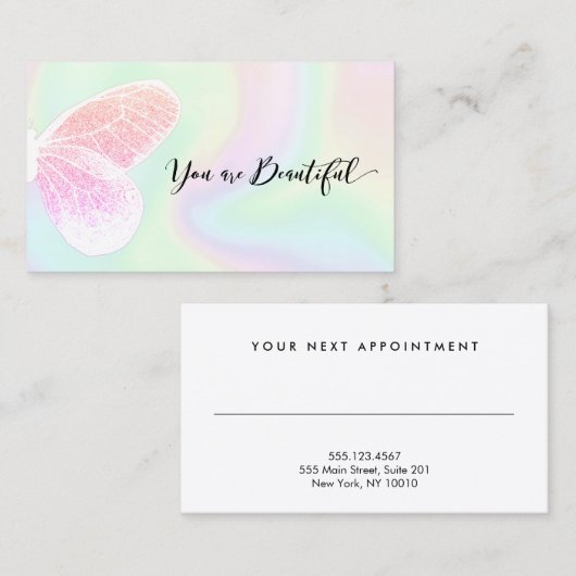 グリッターバタフライホログラフィックサロンアポイントメント 予約カード (正面/裏面)