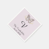 グリッターバタフライラベンダーモノグラム結婚ズナプキン スタンダードカクテルナプキン (角)