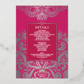 グリッターバラピンクシルバーシクアナンドカラジ結婚ズ 箔招待状 (裏面)