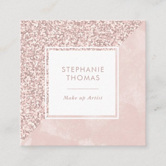 グリッターバラピンク水彩正方形の名刺 スクエア名刺 (正面)