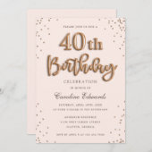 グリッターバラフォイルバルーン40歳誕生日エレガント 招待状 (正面/裏面)