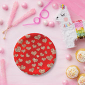 グリッターバラ金ゴールドハート紙吹雪赤ビヴィッドカッパー ペーパープレート (パーティー)