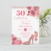 グリッターバラ金ゴールドフローラスティレット任意の年齢誕生日 招待状 (スタンド正面)