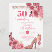 グリッターバラ金ゴールドフローラスティレット任意の年齢誕生日 招待状 (正面/裏面)