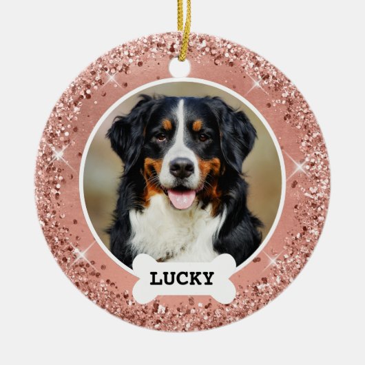 グリッターバラ金ゴールドブラッシュド金属バラ金ゴールド写真 セラミックオーナメント (正面)