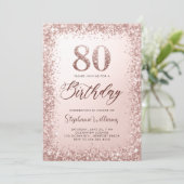 グリッターバラ金ゴールドモダン書道80誕生日 招待状 (スタンド正面)