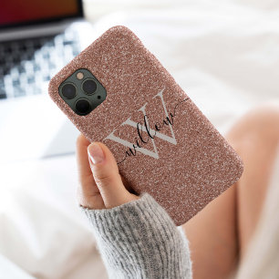 グリッターバラ金ゴールドモノグラム iPhone 15 PROケース