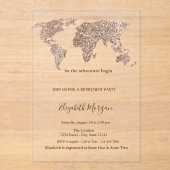 グリッターバラ金ゴールドワールドマップリタイア アクリル招待状 (正面)