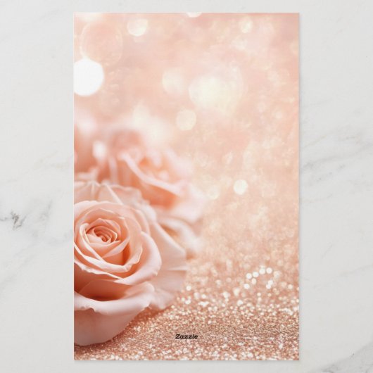 グリッターバラ金ゴールド背景およびバラ金ゴールドバラ 便箋 (裏面)