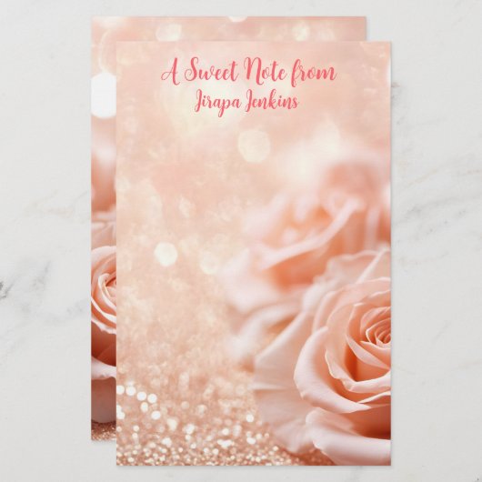 グリッターバラ金ゴールド背景およびバラ金ゴールドバラ 便箋 (正面/裏面)