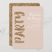 グリッターバラ金ゴールド赤面ANY AGE誕生日パーティー 招待状 (正面/裏面)