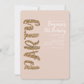 グリッターバラ金ゴールド赤面ANY AGE誕生日パーティー 招待状 (正面)