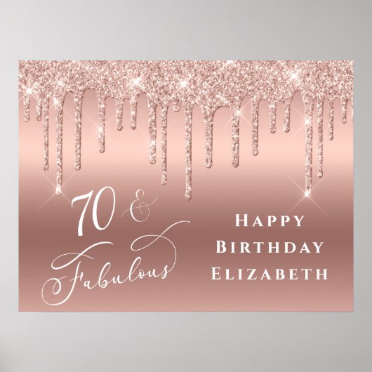 グリッターバラ金ゴールド70th誕生日パーティー ポスター (正面)