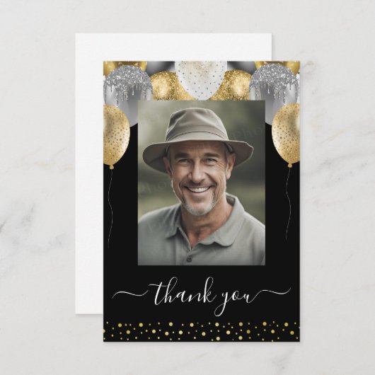 グリッターバルーンありがとう写真 サンキューカード (正面/裏面)