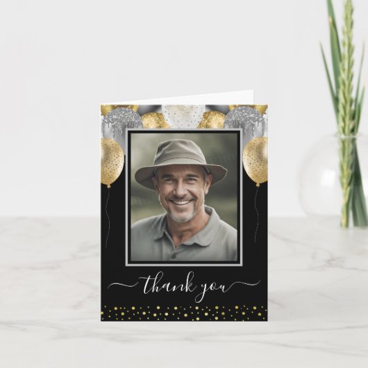 グリッターバルーンありがとう写真 サンキューカード (正面)