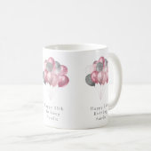 グリッターバルーンのピンクとシルバーハッピーバースデー コーヒーマグカップ (正面右)