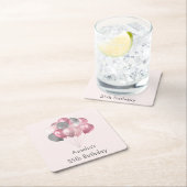 グリッターバルーンのピンクとシルバー誕生日 スクエアペーパーコースター (インサイチュ)