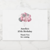 グリッターバルーンのピンクとシルバー誕生日 スパークリングワインラベル (シングルラベル)