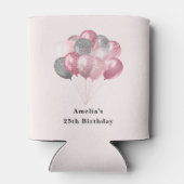 グリッターバルーンのピンクとシルバー誕生日 缶クーラー (裏面)