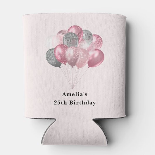 グリッターバルーンのピンクとシルバー誕生日 缶クーラー (裏面)