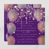グリッターバルーンバラ金ゴールドブライダルスウィート16th紫 招待状 (正面/裏面)