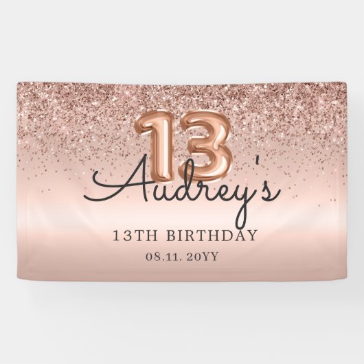 グリッターバルーンバラ金ゴールド13誕生日モノグラム 横断幕 (横)