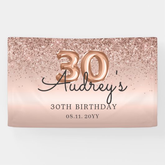 グリッターバルーンバラ金ゴールド30th誕生日モノグラム 横断幕 (横)