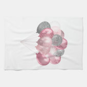 グリッターバルーンバンチピンクとシルバー キッチンタオル (横)