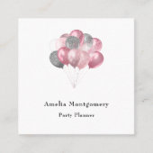 グリッターバルーンバンチピンクとシルバー スクエア名刺 (正面)